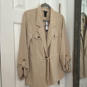 Soho Apparel Beige Utility Blazer with Tie Waist